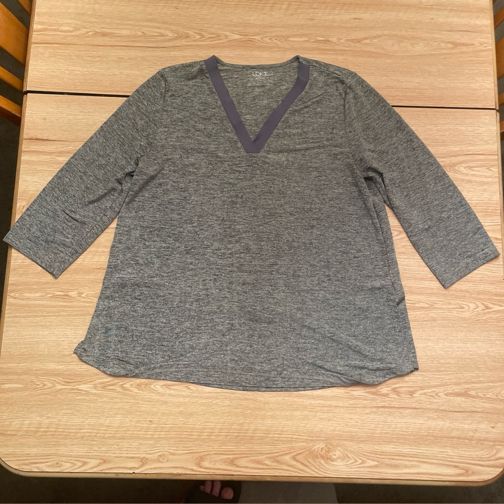 Loft Outlet Grey Women’s Shirt V Neck 3/4 Sleeve XL Stretch Soft